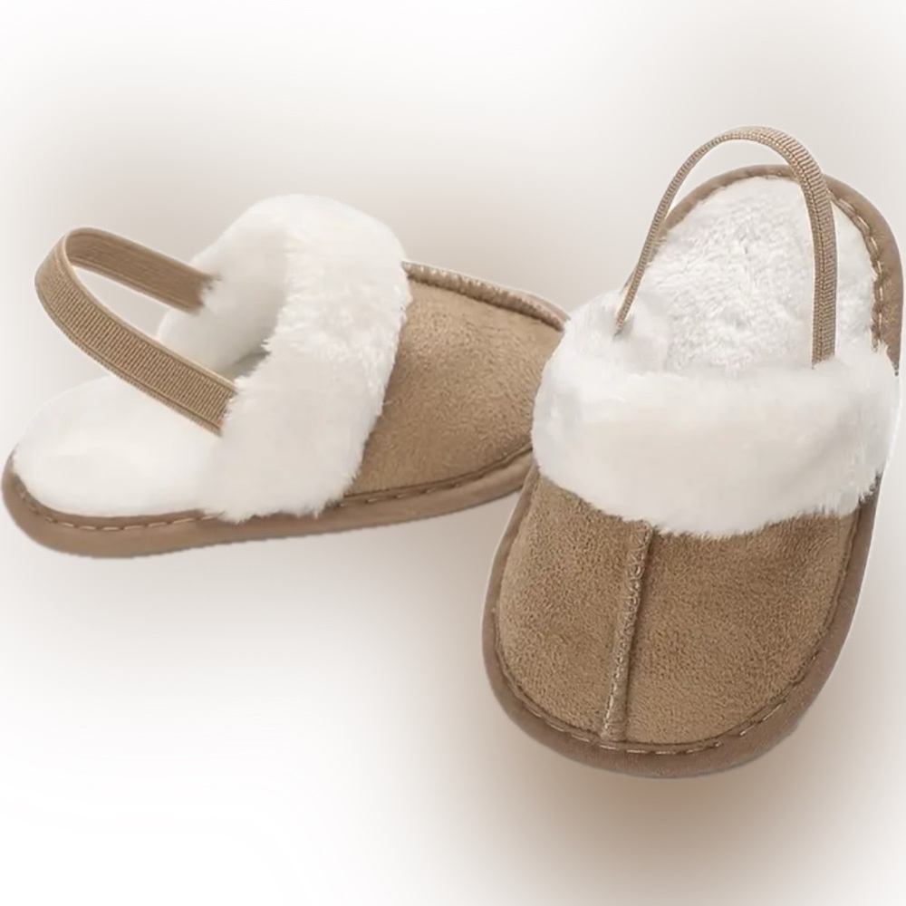 Cozy Light Brown Plush Baby Girl Slippers Infant Size 3 - Picture 4 of 5